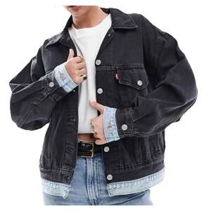 Levis 90s Y2K Women’s Size L Trucker Jacket Black Double Denim Western NWOT